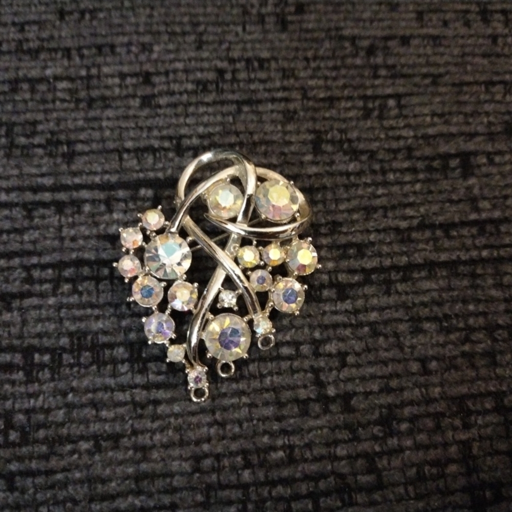Elegant Signed Coro Silver and Crystal Brooch.